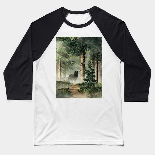 Black Wolf on the Path Baseball T-Shirt by DanielEskridge